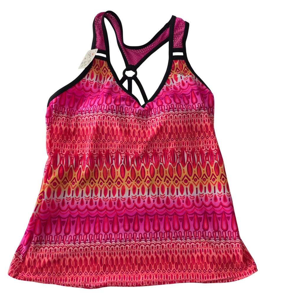 ZeroXposur Womens‎ Action Tankini Pink Orange Tribal Print UPF 30+ Small